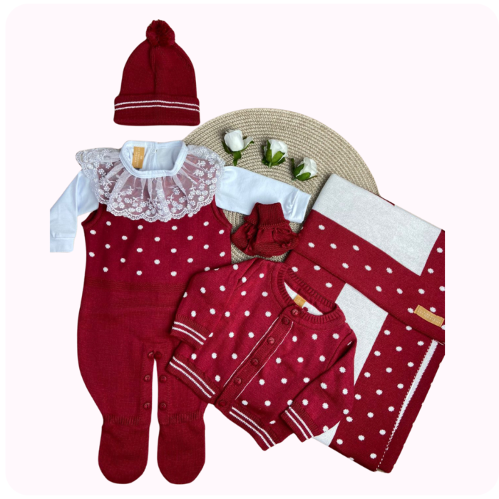 ❤️👶✨ Kit Maternidade Vermelho com Poá – A Primeira Roupinha do Seu Bebê com Muito Amor e Proteção! ✨👶❤️