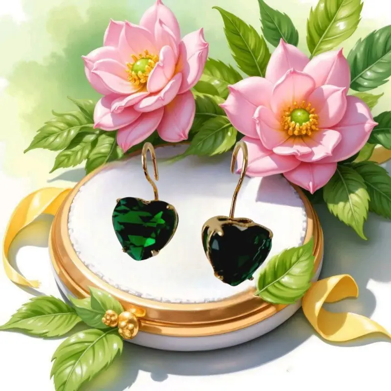 Brinco Anzol Coração Cristal Verde