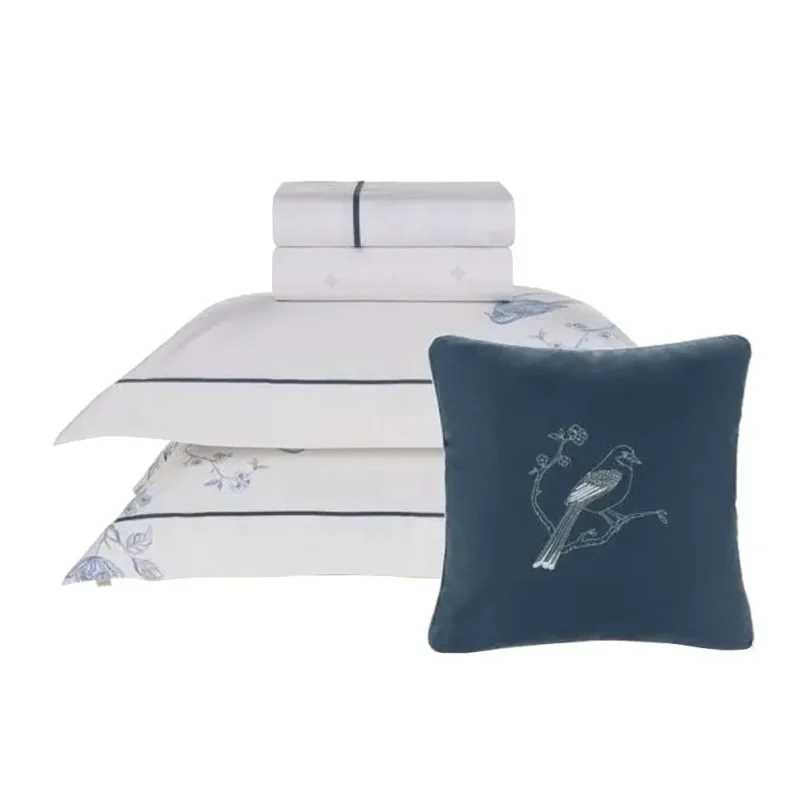 Jogo De Cama Karsten Dora 3693733 5 Peças Queen 200 Fios 100% Algodão Branco/azul