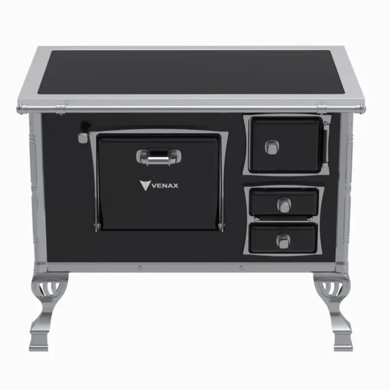 Fogão a Lenha Venax 35084 N2 Saída Esquerda Vitrocerâmica Premium Com Moldura Inox Preto