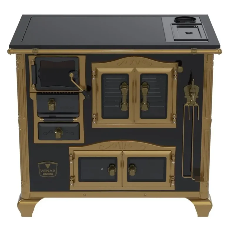 Fogão a Lenha Venax 35817 N2 Saída Direita Imperador Vitreo Premium Chapa Vitrocerâmica Preto
