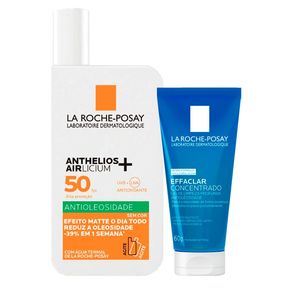 Kit La Roche-Posay Protetor Solar Facial Anthelios Airlicium Antioleosidade FPS50 Sem Cor + Gel de Limpeza Effaclar Concentrado 50g