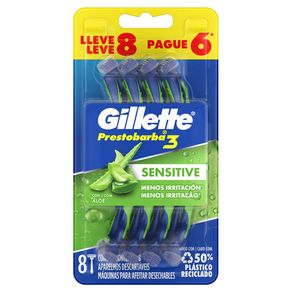 Aparelho de Barbear Descartável Gillette Prestobarba3 Sensitive 8 Unidades