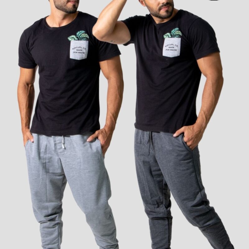 Kit 2 Calças Moletinho 4 Estações Masculino Flanelado Lisa Inverno Com Punho Cinza Claro/Cinza Chumbo