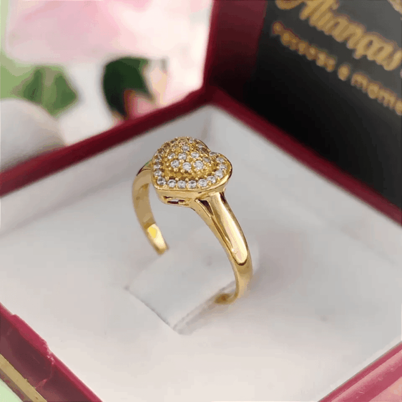 Oferta Anel Solitário Aparador Moeda Antiga com Zircônia Mod. Coração