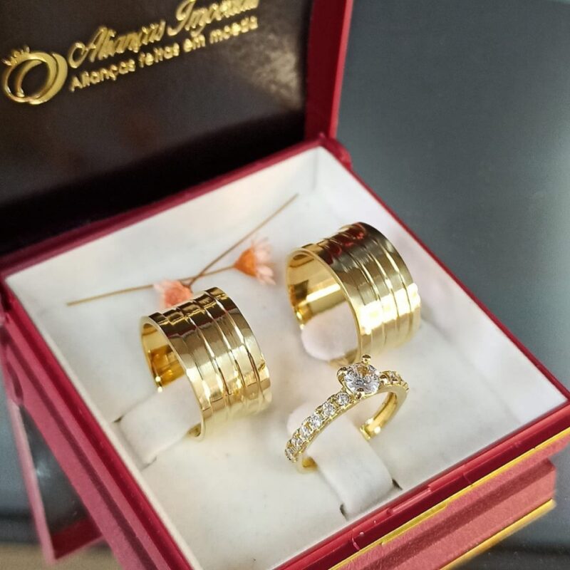 Par Alianças de Moedas Antigas 12mm Mod. Bulgaria + Anel Solitário