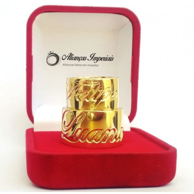 Par Alianças de Moedas Antigas 14mm com Seu Nome Esculpido!
