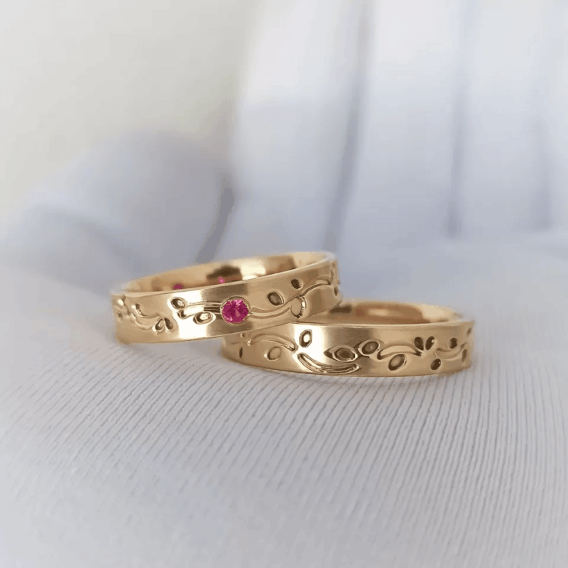 Par Alianças de Moedas Antigas 4mm Mod. Cravo e Rosa