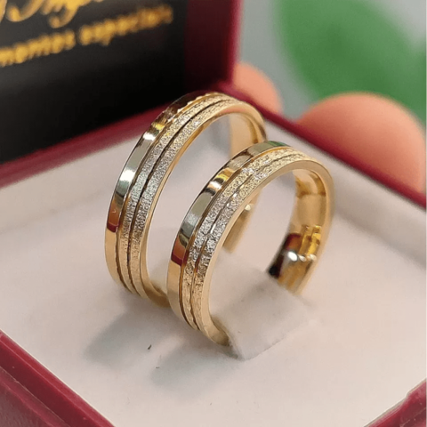 Par Alianças de Moedas Antigas 4mm Mod R2 Granitada