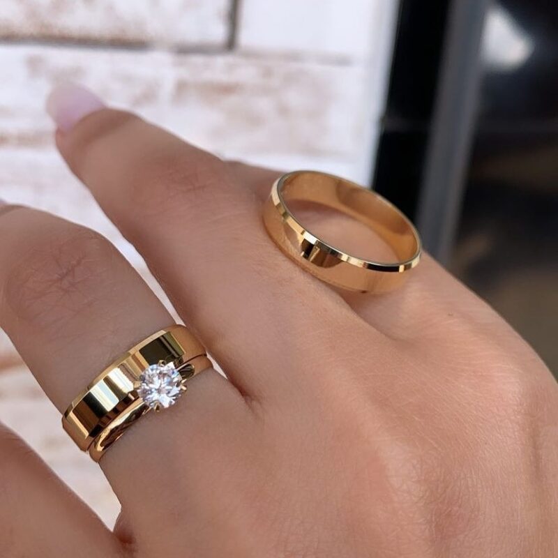 Par Alianças de Moedas Antigas 6mm Italiana Mod.R5 + Anel Solitário Condessa