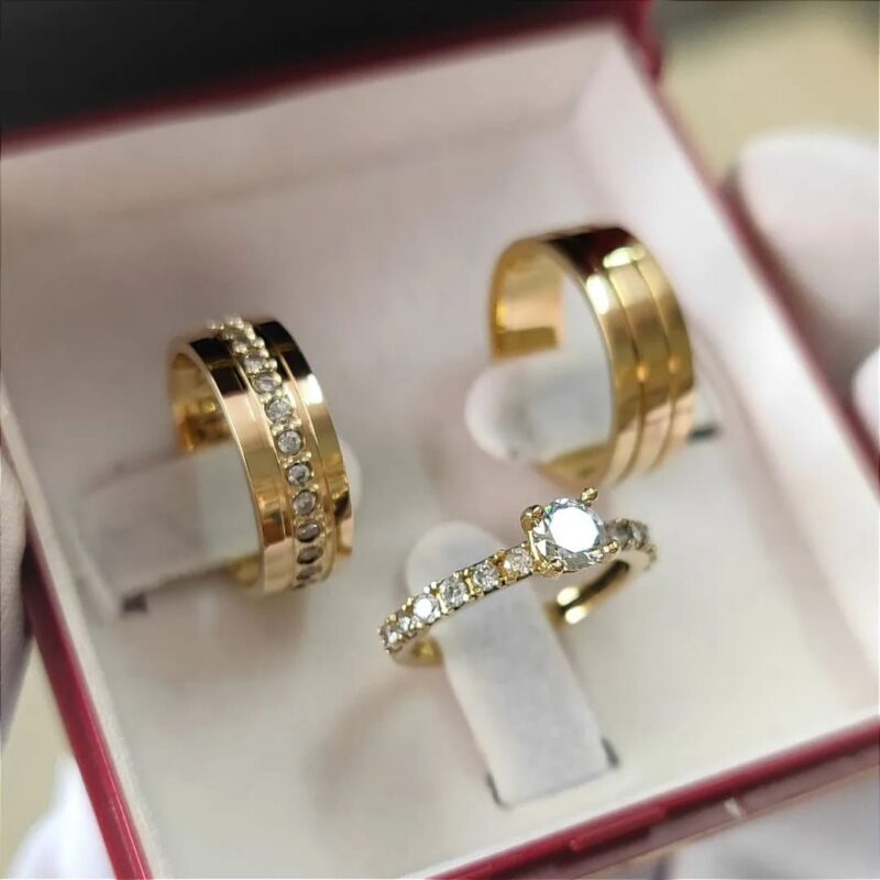 Par Alianças de Moedas Antigas 8mm com 12 pedras mod.PD13+ Anel Madrid