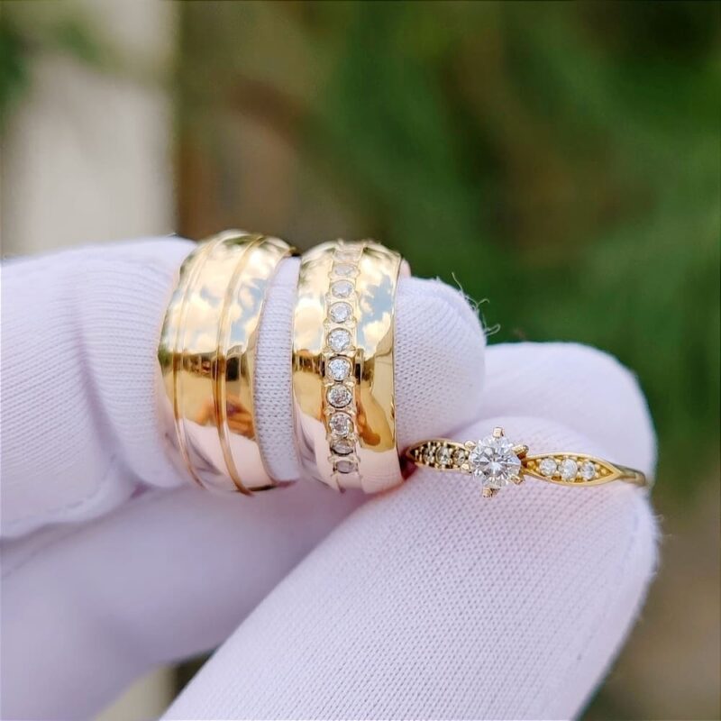 Par Alianças de Moedas Antigas 8mm com 12 pedras mod.PD15+ Anel Rainha