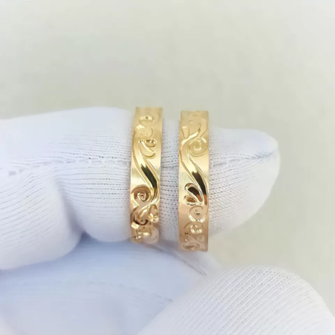 Par Alianças de Moedas Antigas Trabalhadas 4mm Mod. Florença