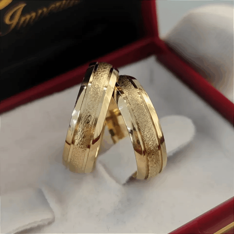 Par Alianças de Moedas Antigas Trabalhadas 6mm Mod. A4 abaulada Granitada