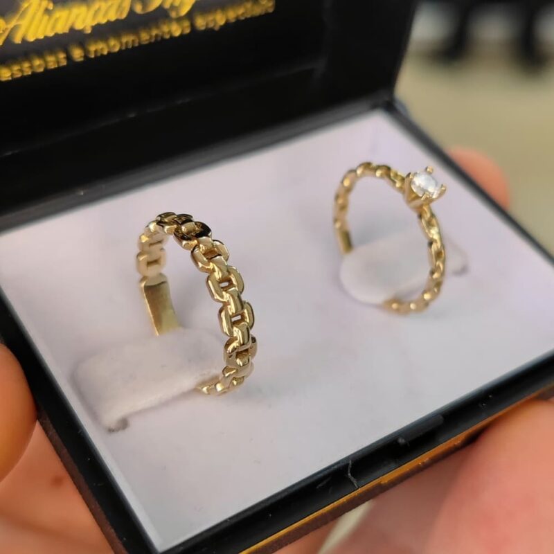 Par Aneis de Moeda Antiga com Zircônia Mod. Orion Masculino + Feminino