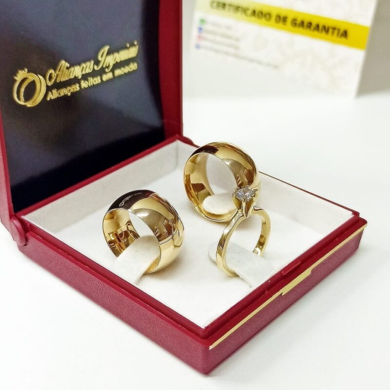 Par de Alianças 10mm Abauladas + Anel Princesa