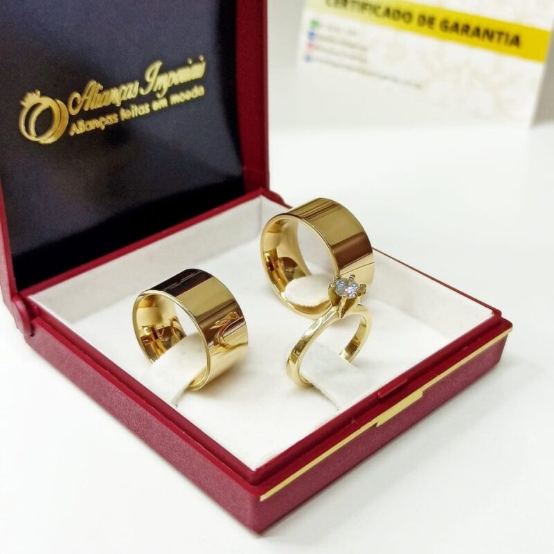 Par de Alianças 10mm Retas + Anel Princesa