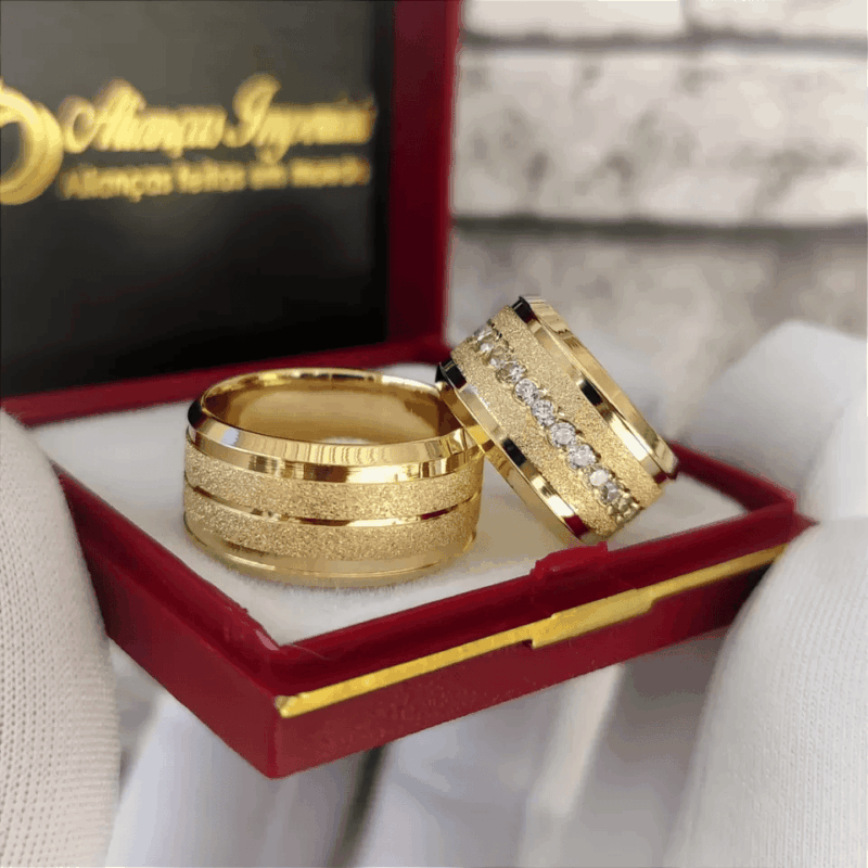 Par de alianças 10mmcom zircônias (Mod. PD09)