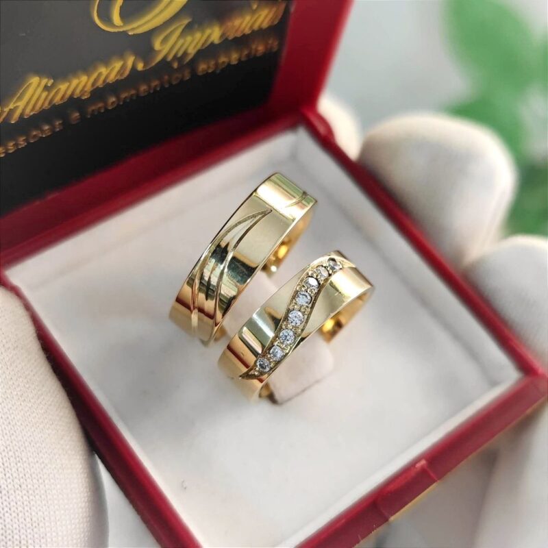 Par de alianças 6mm com zircônias mod. Oceano