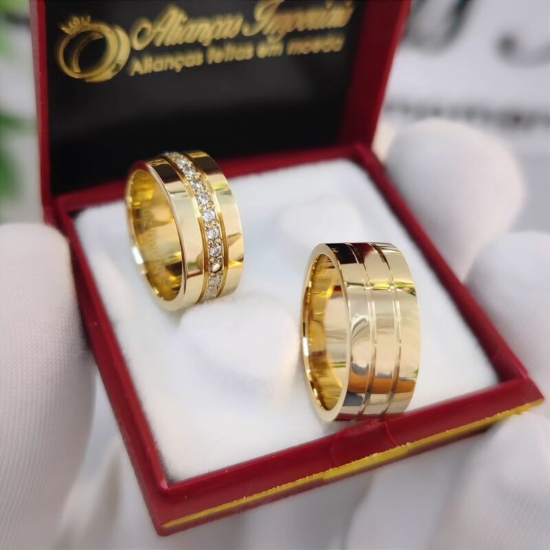 Par de alianças 8mm com zircônias (Mod. PD03)