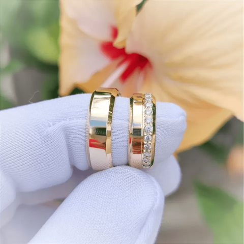 Par de alianças 8mm com zircônias (Mod. PD05)