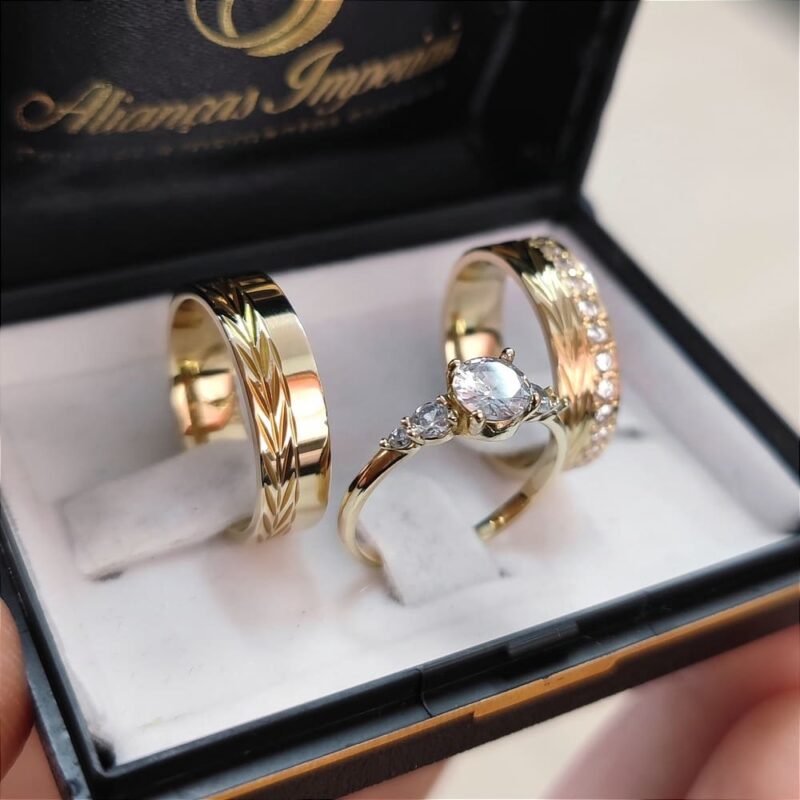 Par de Alianças Mod. Mimo 6mm + Anel Arkus (Escolha a Cor da Pedra)