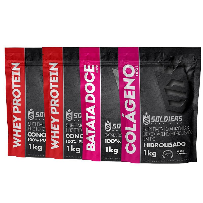 Kit: Whey Protein Concentrado 2Kg+Batata Doce Em Pó 1Kg + Colágeno Hidrolisado 1Kg - 100% Importado - Soldiers Nutrition