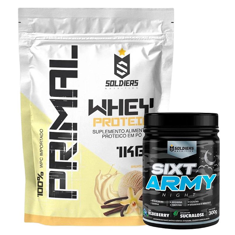 Kit: Whey Protein Primal 1Kg 100% Importado + Pré-Treino Sixt Army - Soldiers Nutrition