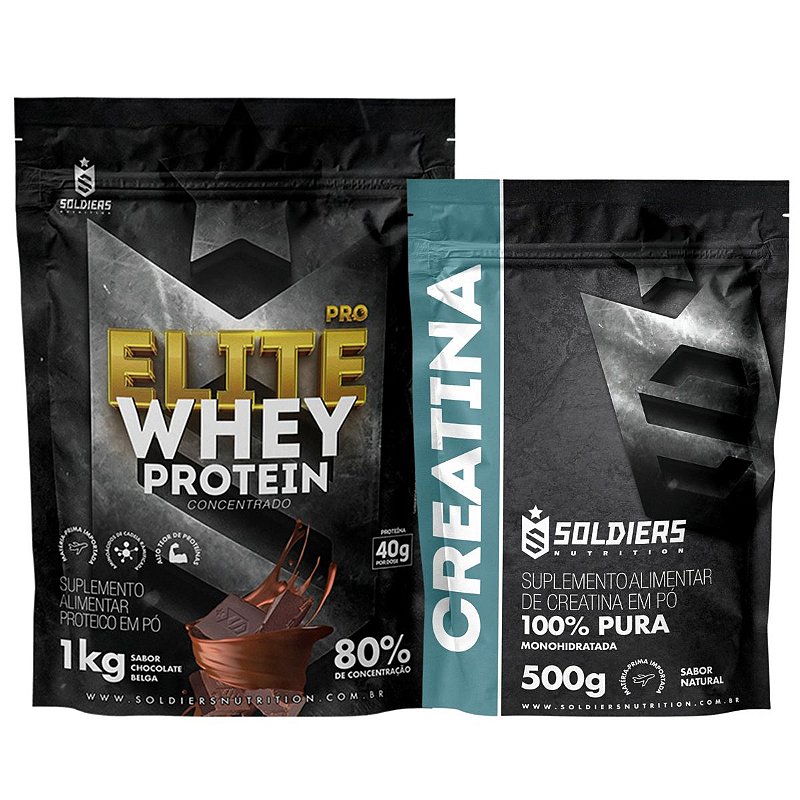 Kit: Elite Pro Whey Concentrado 80% 1kg + Creatina 500g - Soldiers Nutrition