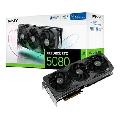 Placa de Vídeo PNY RTX 5080 Overclocked NVIDIA GeForce, 16GB, GDDR7, G-Sync, Ray Tracing, DLSS 4, HDR, Triple Fan - VCG508016TFXPB1-O