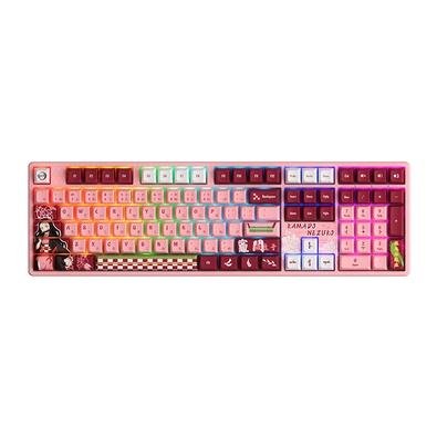 Teclado Mecânico Gamer Akko 5108B-Plus, RGB, Bluetooth, Switch Cream Yellow V3 Pro, N-Key, ANSI, Demon Slayer Kamado Nezuk, Rosa
