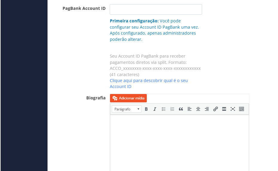 Campo PagBank Account ID